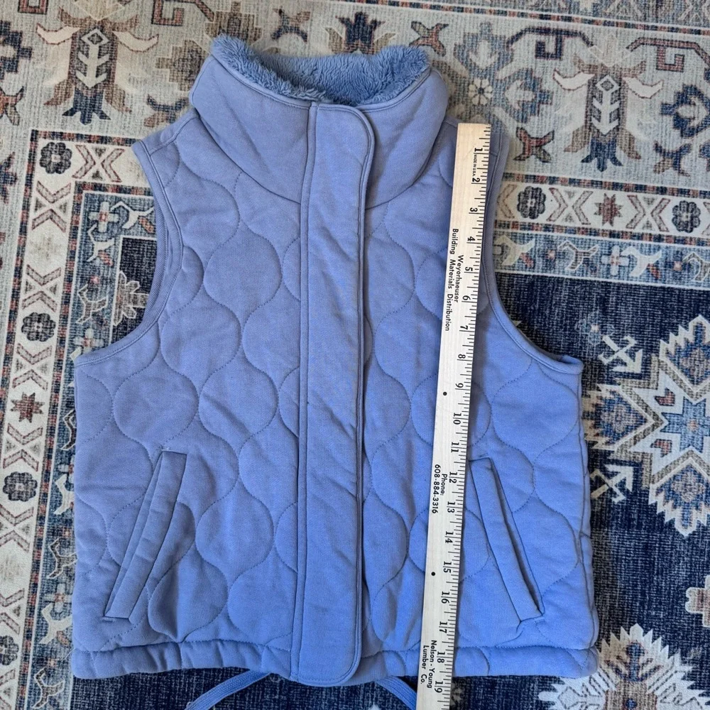 CALIA Quilted Blue Full Zip 100% Cotton Vest Fleece Neckline Women’s Size XS - Picture 13 of 13